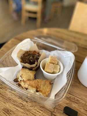 Chocolate zucchini muffin, English butter biscuits and Cranberry white chocolate scone