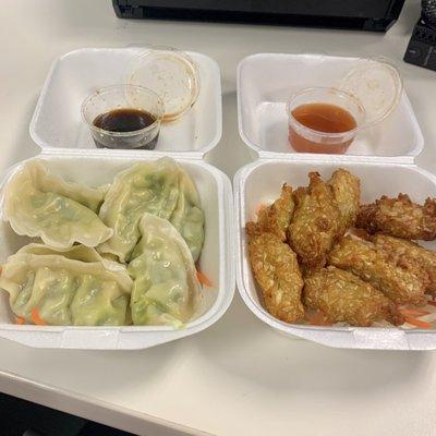 Steamed Dumplings and Veggie Fritters