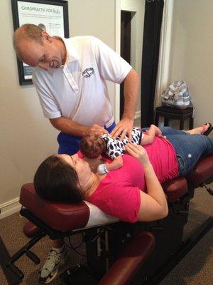 Adjusting baby on mom's stomach is an easy way to