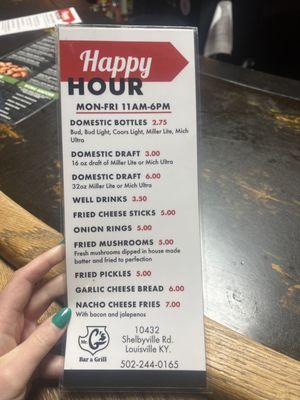 Updated happy hour menu prices march 2024