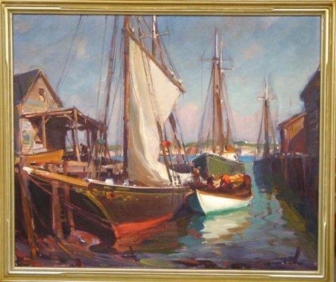 Gloucester Harbor, North Shore Massachusetts, oil painting on canvas.