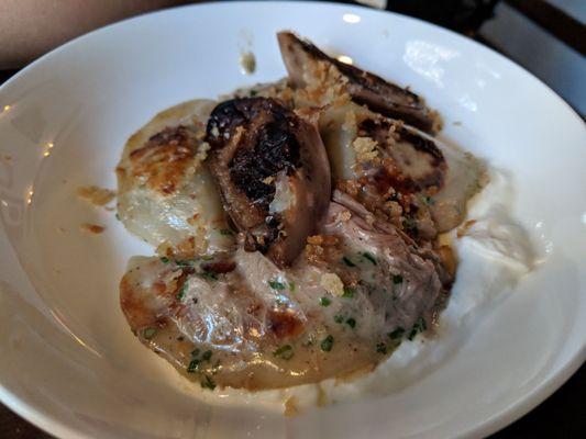 Burnt eggplant perogies with lamb