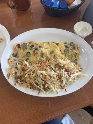 Greek omelet and hash browns