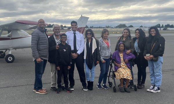 Celebrating 1st solo flight at 16 years of age.