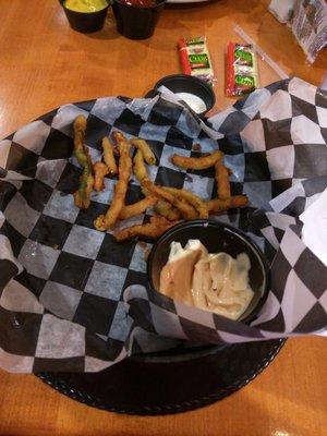 Fried onions, green beans and jalapeños. Sorry, I was almost finished before I realized I needed a pic! So good!