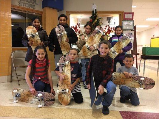 Completing Christmas 2016.  Donegan Elementary students who received free skaters from HB donated by the community.