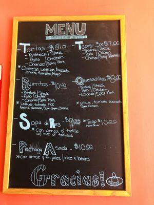 Menu is on a black board!