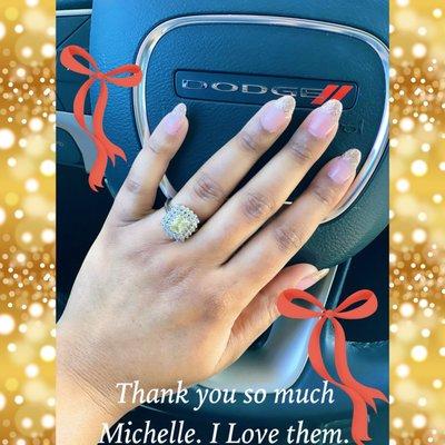 I Love my Holiday nails done by Michelle! The Gold Sparkle tips are so Beautiful!  Satisfied Customer!