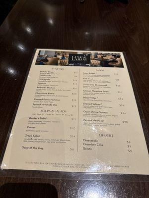 Dinner menu