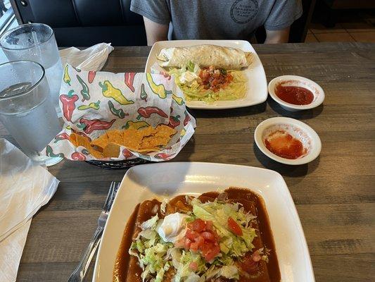 96. Burrito (top) 38. Enchiladas Supreme Specialty (bottom)