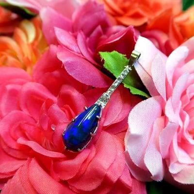 Estate Platinum Black Opal & Diamond Pendant