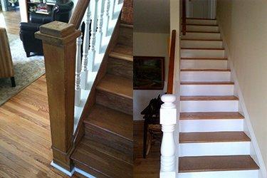 Before and after Newel, Spindles, and Rail.