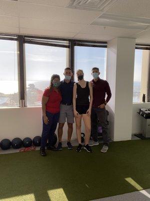 Dr. Brian Broussard, DPT (Co-Owner) and his two Student Physical Therapy Interns with a soccer client after a session!