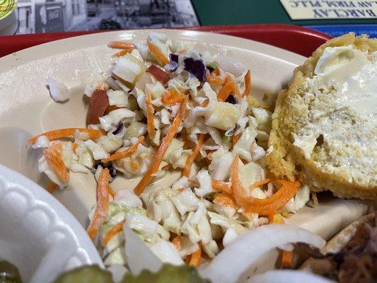 Coleslaw with apples. A bit unusual and sweet. Not a big fan.