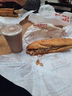 Chicken cheesesteak and Death by Chocolate shake