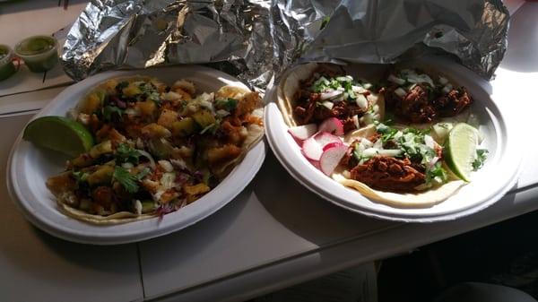 Barbacoa and fish tacos