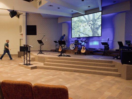 Interior shot of the stage inside the auditorium before the worship team headed up there.