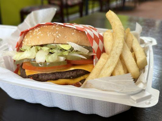 Regular Katrina burger with french fries