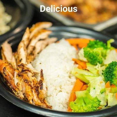 The most popular meal Teriyaki Chicken with White Rice and Veggies