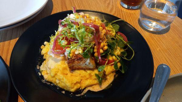 Halibut with sweet corn polenta. Totally awesome!