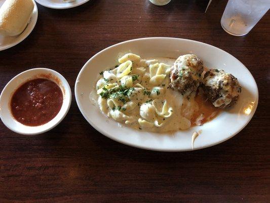 Nonna Tucci's Meatballs Parmigiano (asked for side of sauce because they served it without)