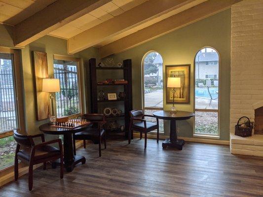 Clubhouse game corner with chess, checkers, backgammon, and more!