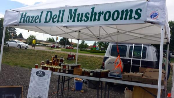 This vendor sells honey and mushrooms