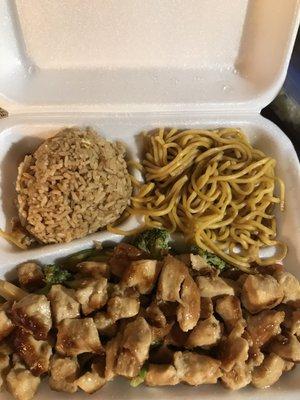 Teriyaki chicken plate w rice and lomein noodles pretty good