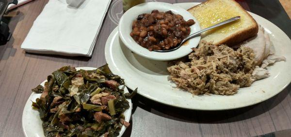 Greens, beans, turkey & oulled pork