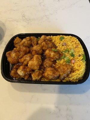 C24. General Tso's Chicken Combination Plate with pork fried rice.