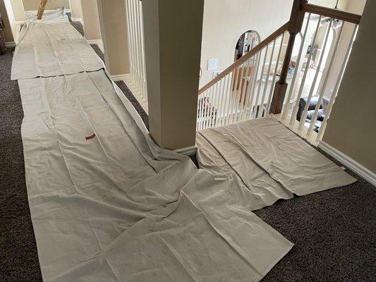 Drop cloths for the upstairs to help keep our carpet clean.