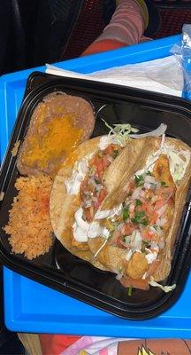 Fish taco combo with rice and beans