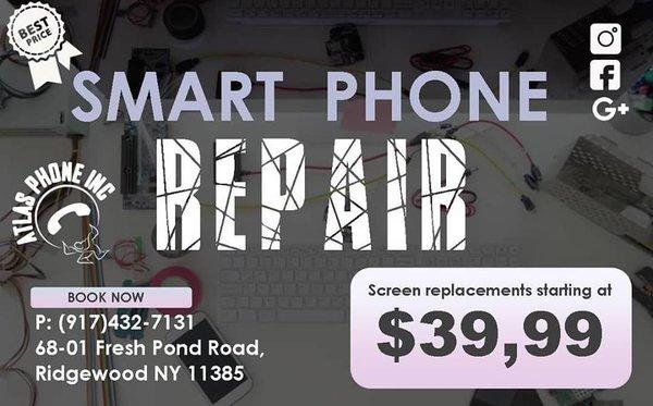 Get your Smart Phone repaired in a total of one hour! We guarantee original OEM parts that ensure quality standards are met.