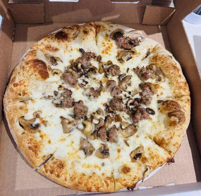 Custom pizza  (extra cheese sausage mushrooms and ranch)