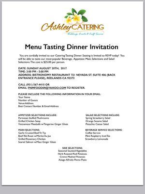 8-20-17 Save the date, make your reservation, book your seat to our next menu tasting dinner Today!