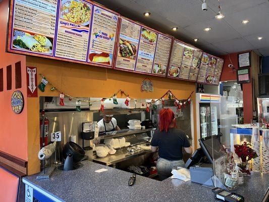 The front counter - they have a large menu here!