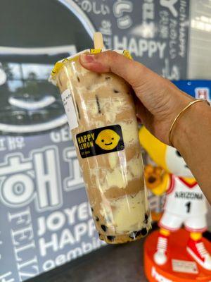 Milk tea with puff cream and boba