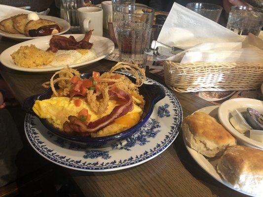 Bacon n Egg Hashbrown Casserole, biscuits, Momma's French Toast Breakfast