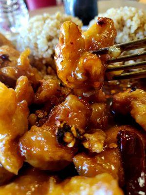 Chili oil over Crispy Orange chicken