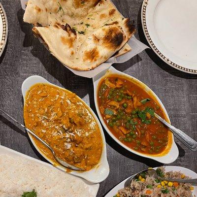 Korma , Mushroom Masala , Garlic Naan , Chinese Fried Rice