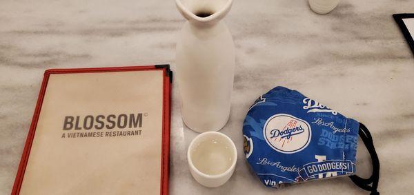 Sake, menu, and Dodgers