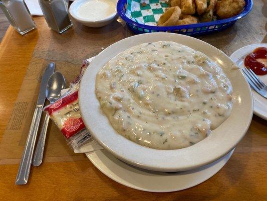 Huge bowl of clam chowder