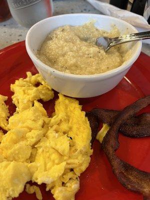 Savory grits, eggs, and bacon