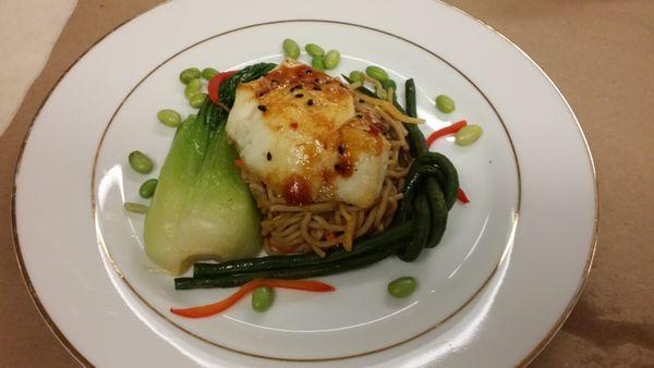 Sea bass with bok choy.