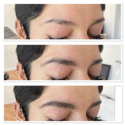 Brow shaping and color before/after with pencil in