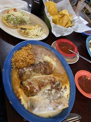 Combination Special with tostada, taco, tamale, enchilada, and chili Pablano relleno