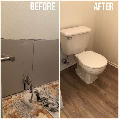 Drywall repair, vinyl and toilet installation