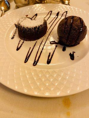 Chocolate Lava cake with chocolate gelato.