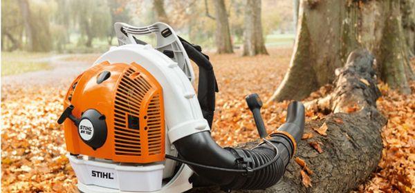 Leaf blower and autumn leaves