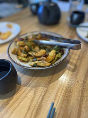 Dry Fried Eggplant & Mushroom-half eaten as we didn't wait for the photos